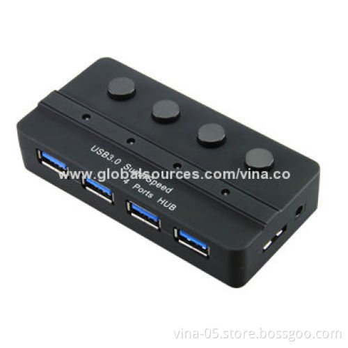 4 Ports USB Hub 3.0 with 4 Ports Turn On/Off Button